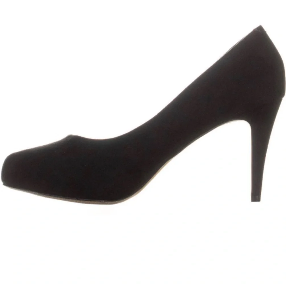 Sleek Stilettos Heels Classy & Sexy Black Pump Round Almond Toe Faux Suede Pumps